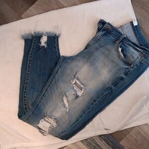 KanCan Frayed Hem Distressed Jeans - Blue